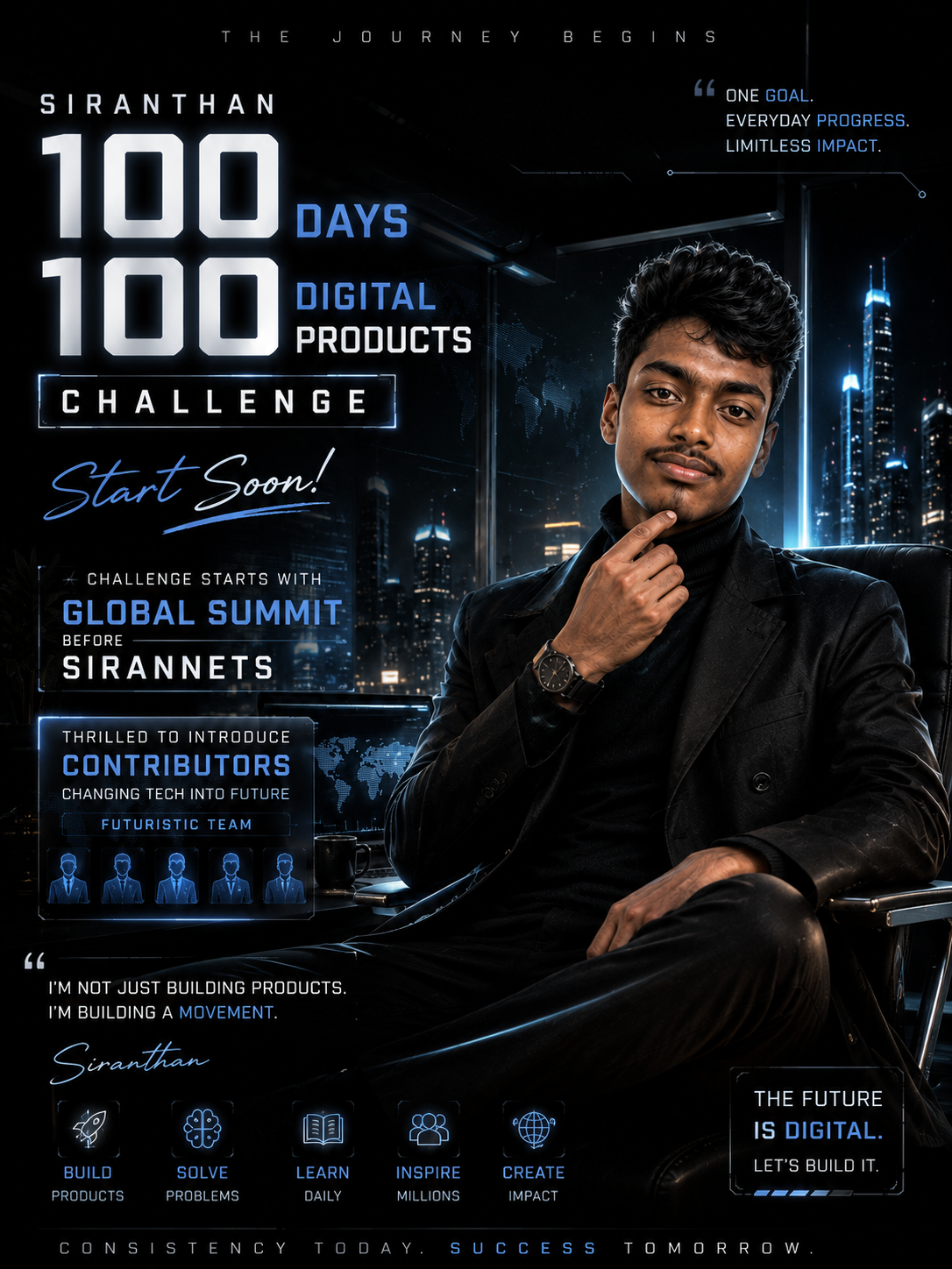 Siranthan Siran — 100 Days 100 Digital Products Challenge poster, Global Summit before SiranNETS